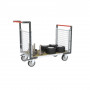 Chariot modulaire grillagé 2 dossiers, plateau bois 1200 x 800 mm, roues rectangle