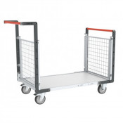 Chariot modulaire grillagé 2 dossiers, plateau bois 850 x 500 mm