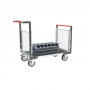 Chariot modulaire grillagé 2 dossiers, plateau bois avec tapis caoutchouc 1200 x 800 mm