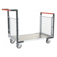 Chariot modulaire grillagé 2 dossiers, plateau tôle galva 1000 x 600 mm