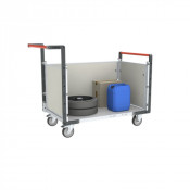 Chariot modulaire PP alvéolaire 2 dossiers + 1 ridelle, plateau bois 1000 x 600 mm