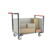Chariot modulaire PP alvéolaire 2 dossiers + 1 ridelle, plateau tôle galva 1000 x 600 mm