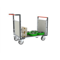 Chariot modulaire PP alvéolaire 2 dossiers, plateau bois avec tapis caoutchouc 1200 x 800 mm