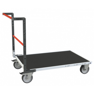 Chariot modulaire tube 1 dossier, plateau bois avec tapis caoutchouc 1200 x 800 mm