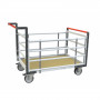 Chariot modulaire tube 2 dossiers + 2 ridelles, plateau bois 1200 x 800 mm, roues rectangle
