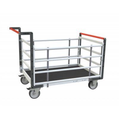 Chariot modulaire tube 2 dossiers + 2 ridelles, plateau bois avec tapis caoutchouc 1200 x 800 mm