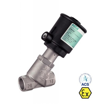Vanne à siège incliné pneumatique ATEX - Inox 316, Gaz