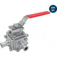 Vanne à boule 3 voies en T hygiénique clamp - Inox et étanchéité Vanne à boule 3 voies en T hygiénique clamp - Inox et étanchéité
